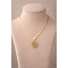 Altın Renk Yuvarlak Motifli Çelik Kolye