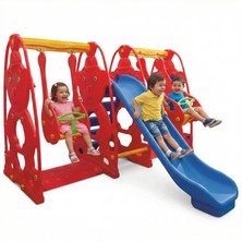 Bahçe Oyuncak Çift Salıncaklı Kaydırak Seti Anaokulu Kreş Tipi Potalı ve Korumalıklı Park