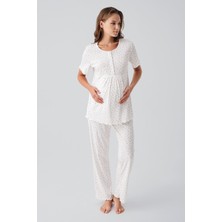 Artış Collection Kısa Kollu Düğmeli Çiçek Desenli %100 Pamuk Hamile Pijama Takım 19206