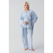 Artış Collection Truvakar Kollu Dantelli Düğmeli Esnek Viskoz Hamile Sabahlık Pijama Takım 19301