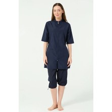 Alfasa Hızlı Kuruyan Paraşüt Kumaş Önden Fermuarlı Büyük Beden Yarım Kollu Kadın Mayo 25740