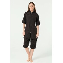 Alfasa Hızlı Kuruyan Paraşüt Kumaş Önden Fermuarlı Büyük Beden Yarım Kollu Kadın Mayo 25740