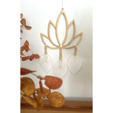 Miamantra Rattan Kasnaklı Ahşap Boncuklu Beyaz Lotus Çiçeği Şeklinde Rüya Kapanı/düş Kapanı/dreamcatcher