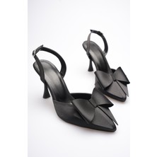 Shoegar Kadın Siyah Fiyonklu Saten Slingback Topuklu Ayakkabı EATR40MS01A