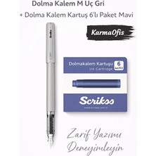 KarmaOfis Dolma Kalem M Uç + 6’lı Mavi Kartuş Seti | Gri