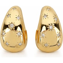 Sacha Taşlı Yıldız Detaylı Bombeli Halka Küpe