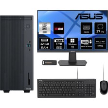 Asus Expertcenter P500MV Core 7 240H Masaüstü Bilgisayar 32GB RAM 1TB SSD 27" FHD Win11 Home + Per4 USB P500C724016512B0DP866