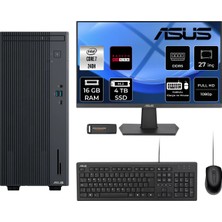 Asus Expertcenter P500MV Core 7 240H Masaüstü Bilgisayar 16GB RAM 4TB SSD 27" FHD FreeDOS + Per4 USB P500C724016512B0DP844