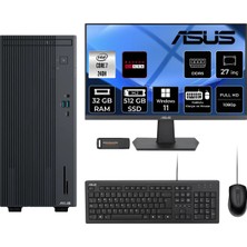Asus Expertcenter P500MV Core 7 240H Masaüstü Bilgisayar 32GB RAM 512GB SSD 27" FHD Win11 Pro + Per4 USB P500C724016512B0DP885