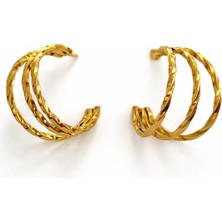 Stainless Steel Gold Üçlü Halka Görünümlü Paslanmaz Çelik Küpe