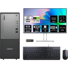 Lenovo Thinkcentre Neo 50T i3 13100 Masaüstü Bilgisayar 48GB RAM 1TB SSD 27" FHD Win11 Home + Per4 USB 12UB0009TRP1050
