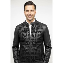 Deriderim Rivano Kroko Siyah Erkek Hakiki Deri Ceket