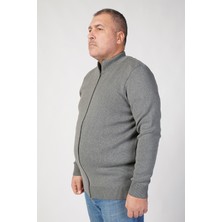 Trist Star Koyu Gri Pamuklu Dik Yaka Fermuarlı Büyük Beden Erkek Hırka 3XL