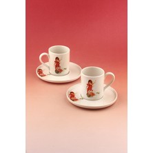 Bursa Porselen Dekor Red Fairy Iki Kişilik Porselen Kahve Fincan Takımı