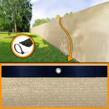 Morilu %95 Görüntü Engelleyen Krem Çit Filesi - Premium Lacivert Şeritli Halkalı - Tüm Ölçülerde Çit Örtüsü