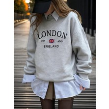 London Baskılı Sweatshırt 3 Iplik Oversize Kesim