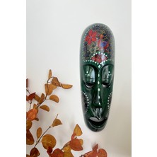 Miamantra El Yapımı ve Elde Boyanmış Yeşil Ahşap Dekoratif Maske /duvar Dekoru Aborjin Mask Büyük Boy