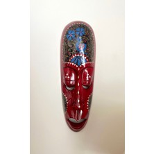 Miamantra El Yapımı ve Elde Boyanmış Bordo Ahşap Dekoratif Maske /duvar Dekoru Aborjin Mask Büyük Boy