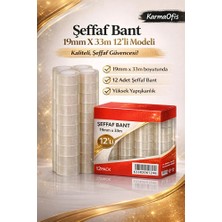 KarmaOfis Şeffaf Bant 19MM x 33M – 12’li Paket | Güçlü Yapışkanlı, Yüksek Şeffaflık, Ofis & Kırtasiye Bandı