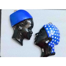 Retro Ruhu 1980 Ler Aşuk ile Maşuk El Emeği Duvar Dekorasyonu Mavi