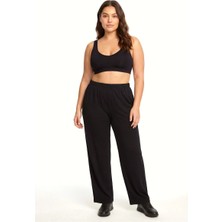 Moda Şahsenem Moda Kadın Siyah Dokulu Büyük Beden Cepli Pijama Altı Rahat Kesim Esnek Bel Günlük Ev Giyim Alt