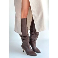 Erbilden Zelya Kahverengi Cilt Topuklu Çizme