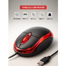 Concord Işıklı Ergonomik USB Mouse | 3 Butonlu Konforlu Bilgisayar Mouse