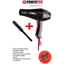 Powertec TR-601 Profesyonel Fön Makinesi +Berber Fön Fırçası