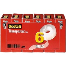 Scotch Şeffaf Bant, 3/4 x 1296, 1 ​​damarlı, Şeffaf, 6'lı Paket, 1 Paket Olarak Satılır