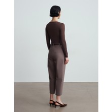 Dilvin 72268 Kemerli Havuç Pantolon-Koyu Vizon
