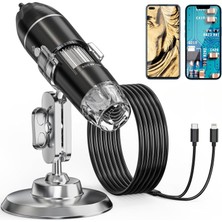 Dijital Mikroskop Kamera, 1600X Büyütme Kapasitesi, 1080P Full Hd Fotoğraf ve Video Kaydı, 8 LED Işıklı Kamera, 360 Derece Dönebilir Gövde, Ios ve Android Uyumlu Dijital Mikroskop Kamera