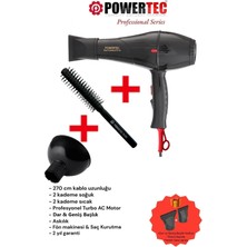 Powertec TR-701 Profesyonel Fön Makinesi + Vigo Difüzör Başlık + Profesyonel Fön Fırçası