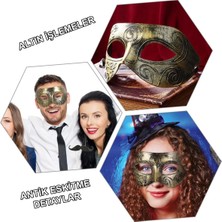 Calperia Altın Eskitme Yüz Maskesi - Antik Tarz Balo Maskesi - Lisinya