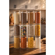 Porsima 417 12LI 1300 ml Bambu Vakumlu Kapaklı Cam Kavanoz Seti Saklama Kabı 10X20CM