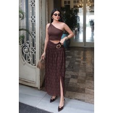 Bejna Kadın Dantel Detaylı Tokalı Yırtmaçlı Etek