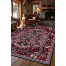 Kilim Home Bohem Otantik Desenli Bordo Pembe Dekoratif Halı – Kaymaz Taban