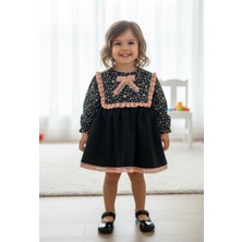 Bertuğ Bebek Dantel Süslemeli Pamuk Krep Siyah Kız Çocuk Bebek Elbise