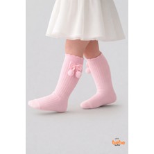 Trend Bebe Butik Kız Çocuk Diz Altı Prenses Taç Detaylı Fiyonklu Pamuklu Uzun Çorap Esnek Günlük ve Özel Gün Çorabı