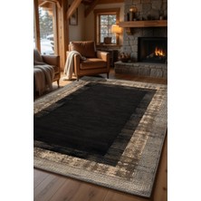 Kilim Home Modern Siyah Kahve Çerçeve Desenli Kilim – Minimal Salon Halısı, Kaymaz Taban