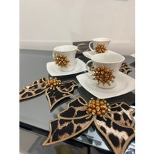 Ars Leopar Taşlı 6'lı Sunum Peçetesi ve Taşlı Porselen 6'lı Fincan Takımı Set