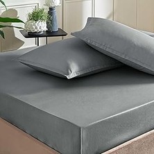 Starseven Color Dreams Düz Pamuk Saten Çarşaf Seti, Antrasit, Çift Kişilik