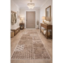 Babil Home Kaymaz Tabanlı Kesme  Salon Koridor Mutfak Yatak Odası Halısı 3009 Kahve