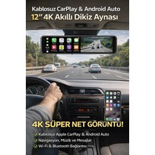 Qifit 12” Dokunmatik Akıllı Dikiz Aynası Kamera CarPlay Android Auto FM Transmitter 4K Çift Kamera