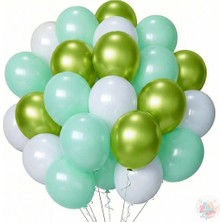 Joyane Metalik Antep Yeşil ve Makaron Yeşil Beyaz Balon Seti | 24 Parça A Kalite, Parti ve Doğum Günü Seti