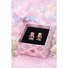 Vitrinmixmini Kiraz  Desenli Kulak Deldirmeden Kullanılan Klipsli Kız Çocuk Küpesi-Kutulu