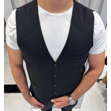 Sabri Zengin Erkek Büyük Beden Slim Fit V Yaka Kumaş Yelek