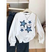 Yıldız Baskılı Sweatshırt 3 Iplik Oversize