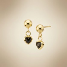 Bolek Jewellery 14 Ayar Altın Minimal Kalp Taş Detaylı Küpe