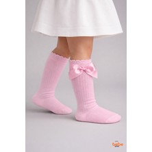 Trend Bebe Butik Kız Bebek Diz Altı Çorap Kurdeleli Pamuklu Ribanalı Fiyonklu Şık Bebek Çorabı