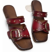 Tonny Black Kadın Kırmızı Rahat Kalıp Termo Taban Çapraz Bantlı Tokalı Terlik